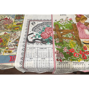 Vintage set of 3 Unbranded Calendar kitchen dish Towels 1988, 1991, 1992